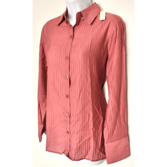 MAX STUDIO LONDON NWT L/S TEXTURED STRIPE MARSALA RAYON BLEND SHIRT. SIZE S - Picture 7 of 12